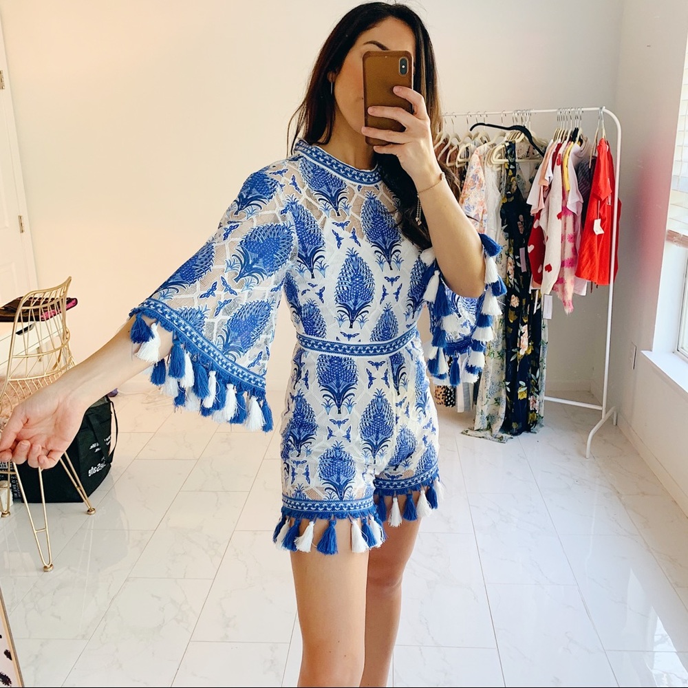Santorini Inspired Blue & White Romper size XS